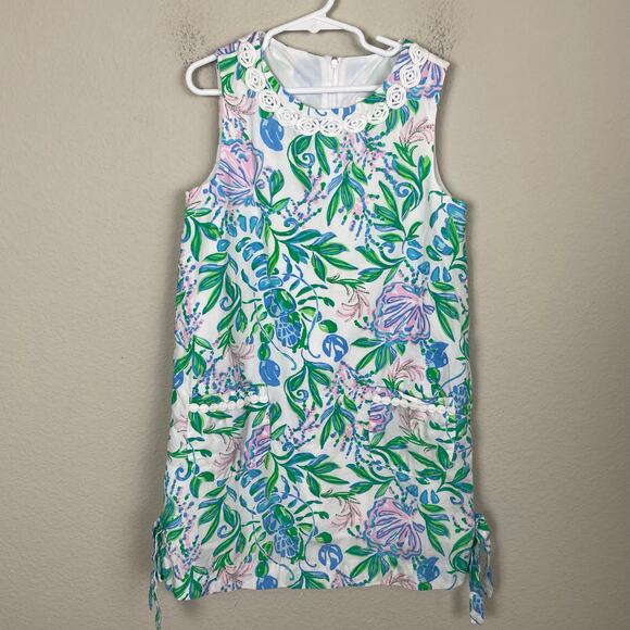 Lilly Pulitzer White Green Blue Floral Sleeveless Dress 10